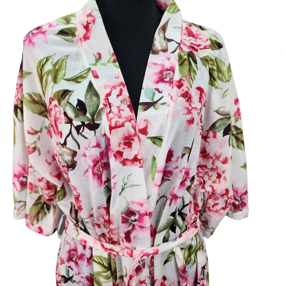 Show Me Your Mumu Robe One Size Pink White Floral “Brie Garden of Blooms” Kimono - Picture 3 of 14